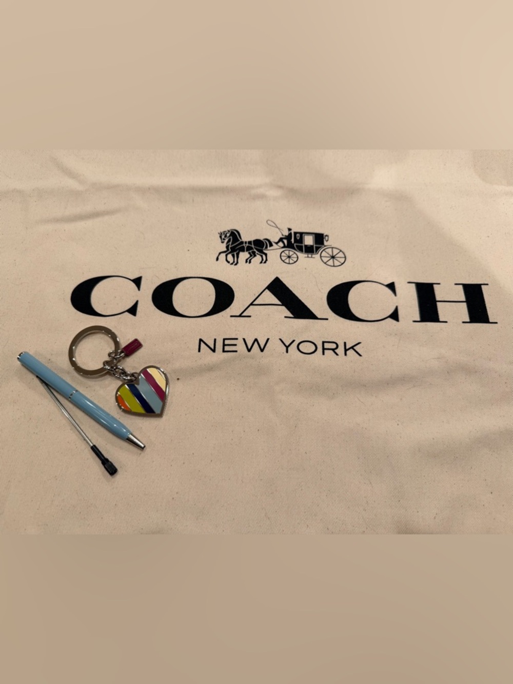 Coach Legacy Striped Heart Keychain/Bag Charm - Picture 5 of 5